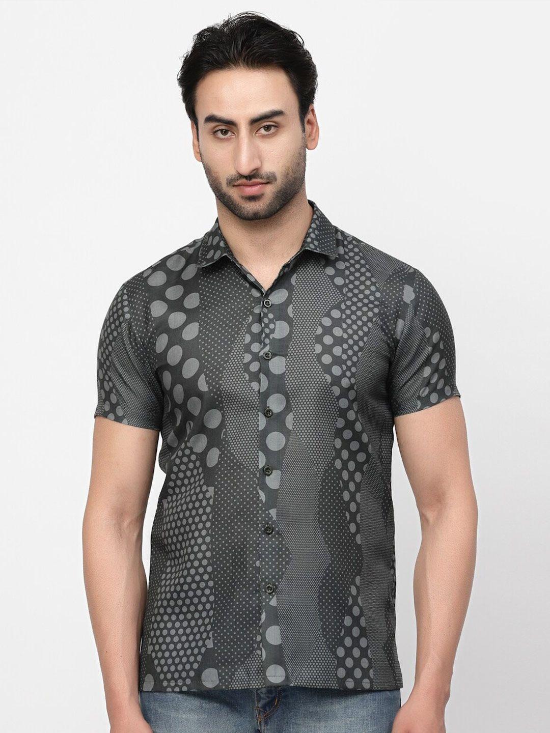 lela polka dots printed slim fit linen casual shirt