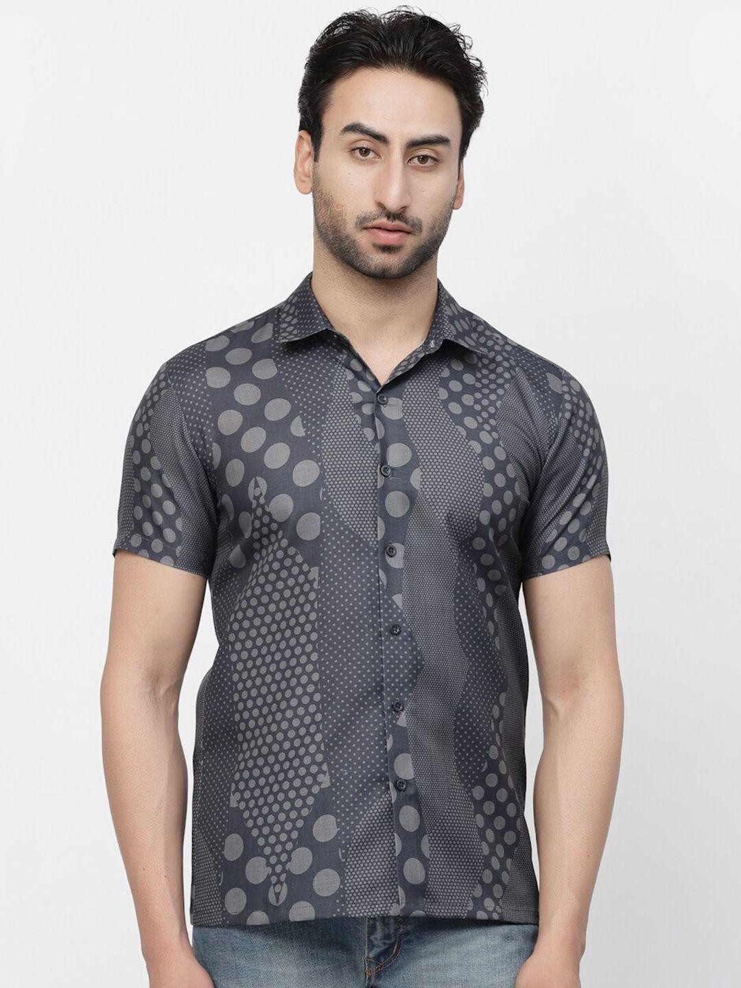 lela polka dots printed slim fit linen casual shirt