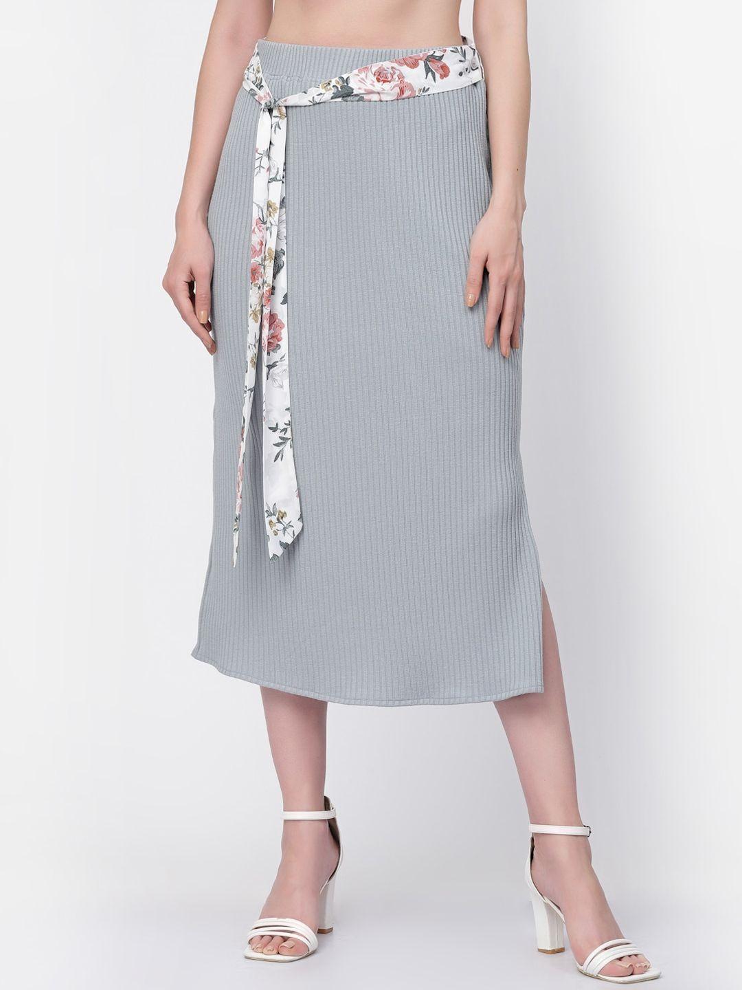 lela striped straight tie-ups midi printed belt skirt