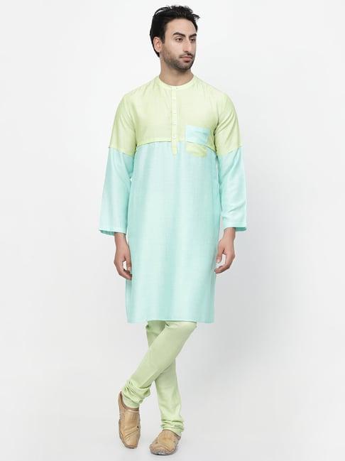 lela turquoise & green regular fit kurta