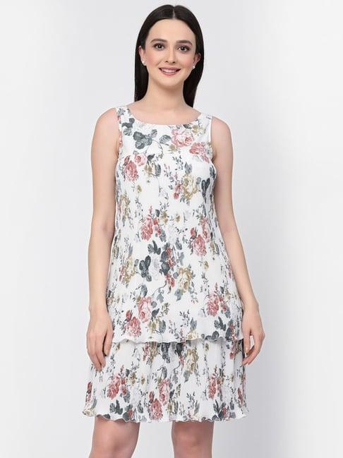 lela white printed a-line dress