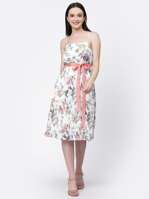 lela white printed a-line dress