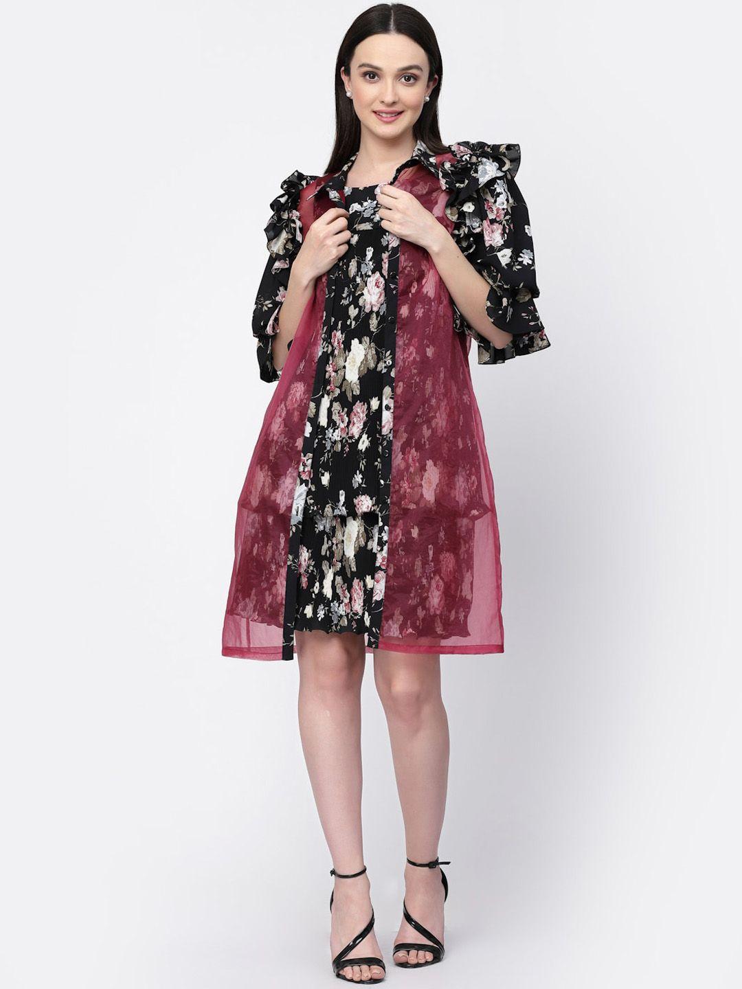 lela women floral printed longline organza open front shrug