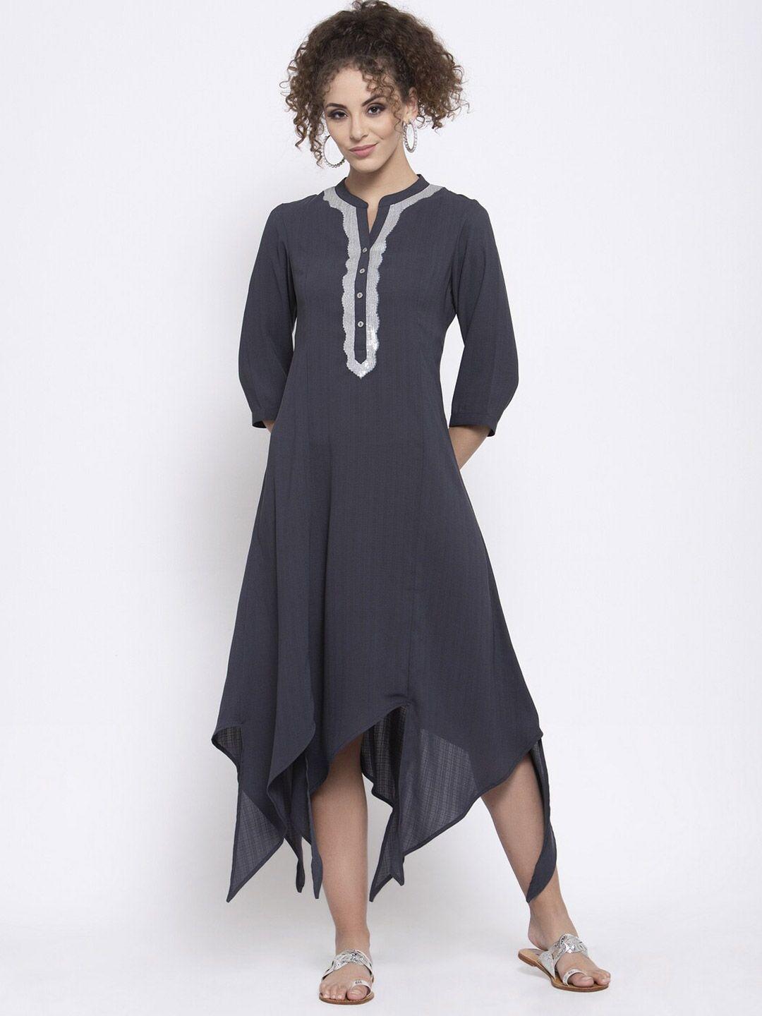 lela women grey & silver-toned sequined cotton maxi dress