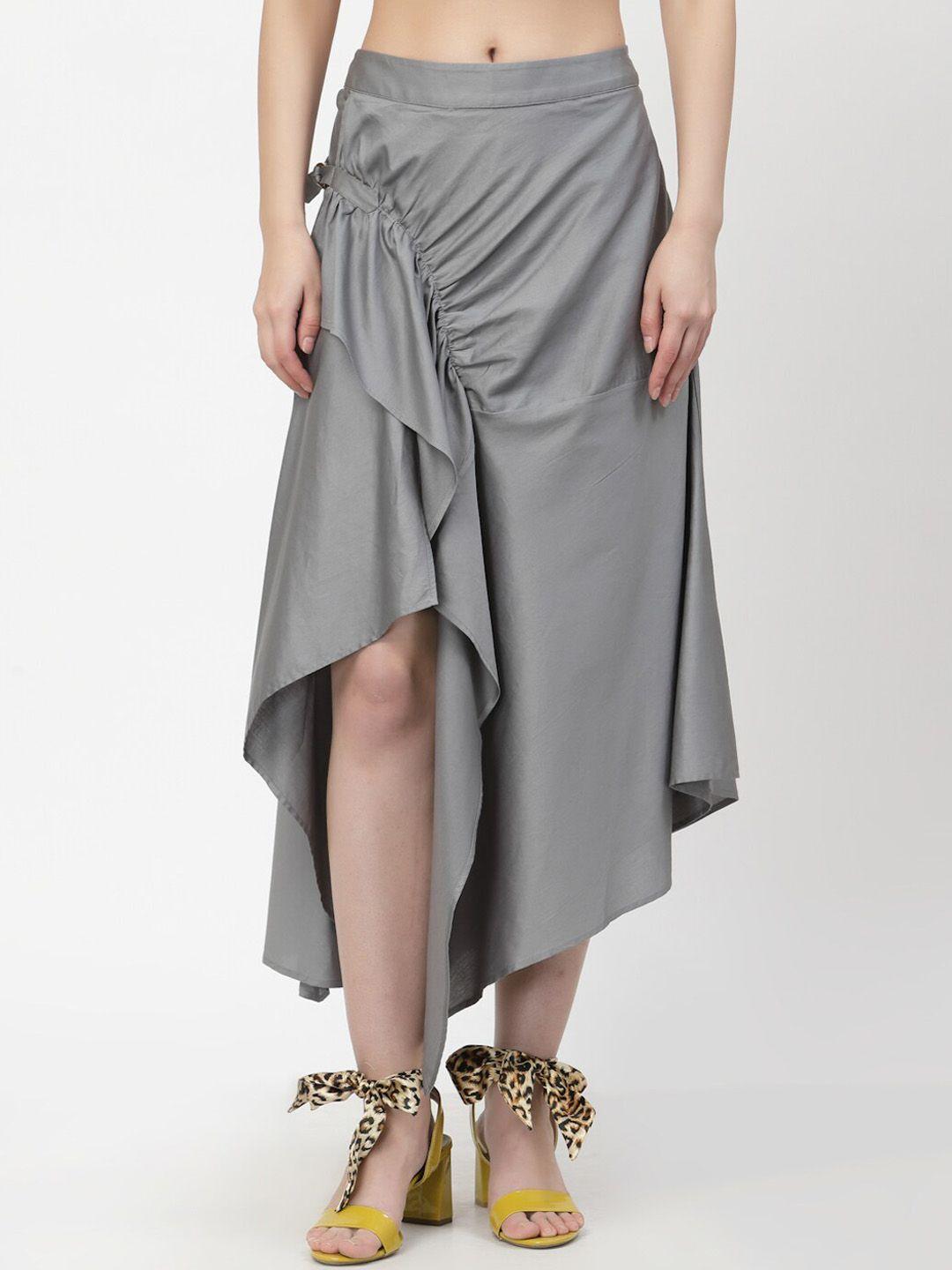 lela women grey solid midi skirt