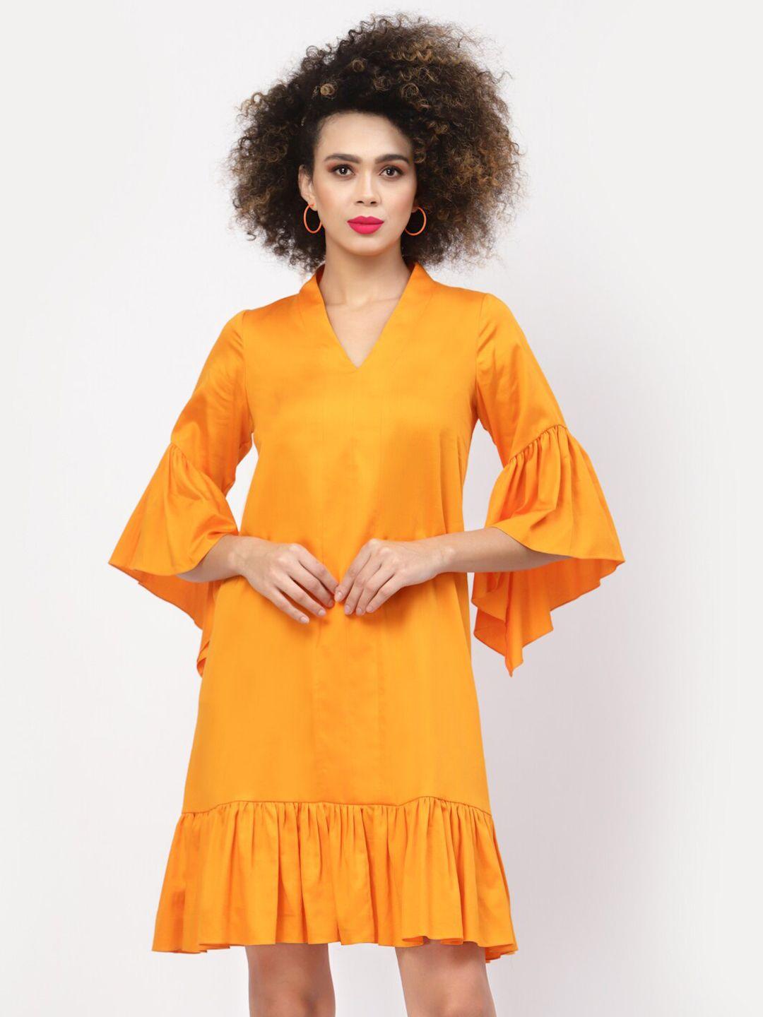 lela women orange a-line cotton dress