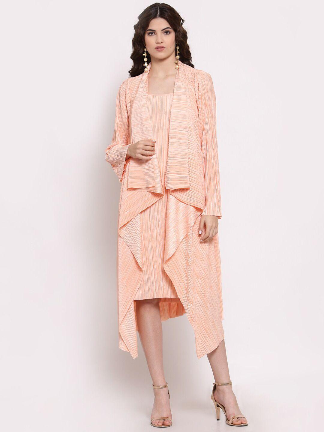 lela women peach-coloured longline satin waterfall shrug