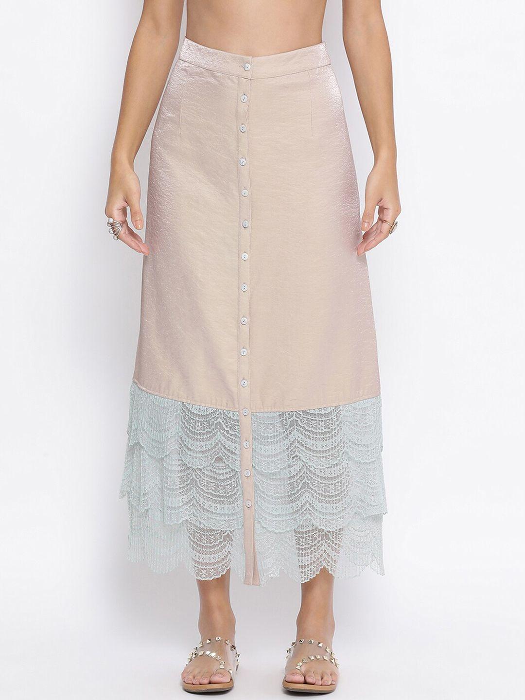 lela women self design scallop lace hem maxi a-skirt