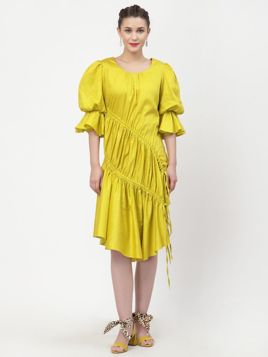 lela women yellow a-line cotton dress