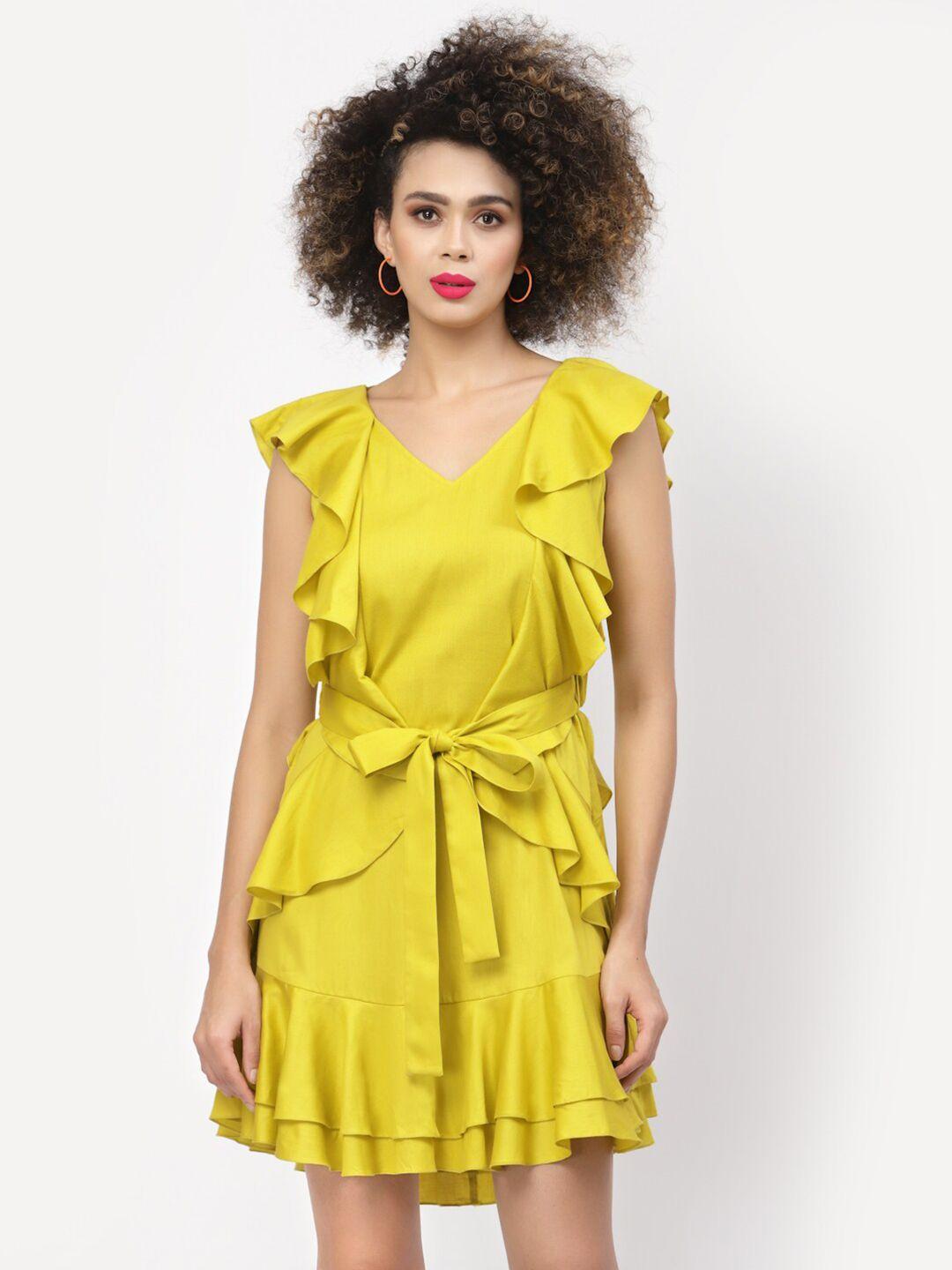 lela women yellow a-line mini cotton dress