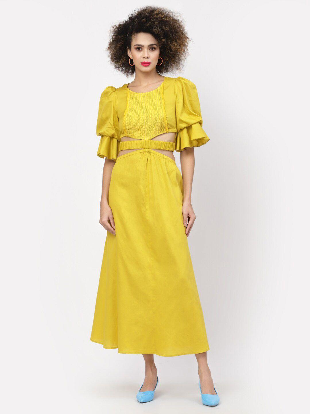 lela women yellow maxi cotton dress