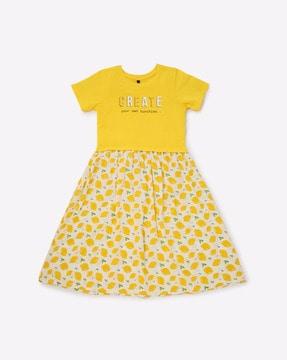 lemon print fit & flare dress