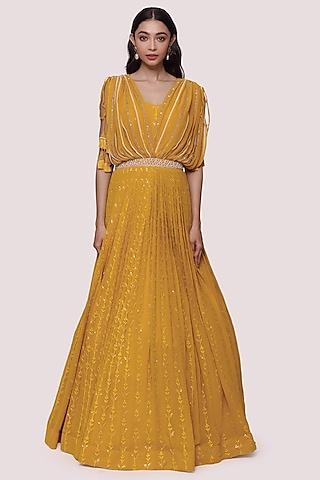 lemon yellow chikankari gown