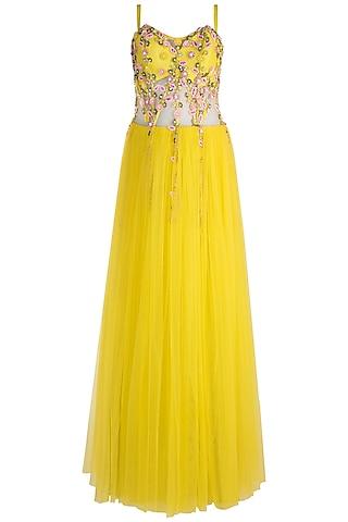 lemon yellow embroidered corset gown