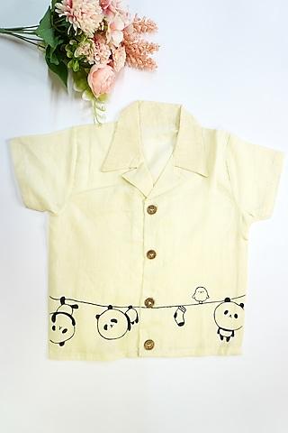 lemon yellow linen & lyocell hand painted shirt for boys