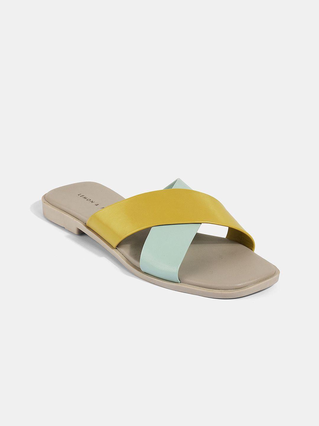 lemon & pepper colourblocked open toe flats