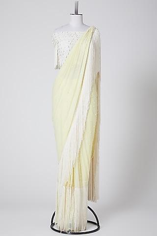 lemon & white pre-stitched saree