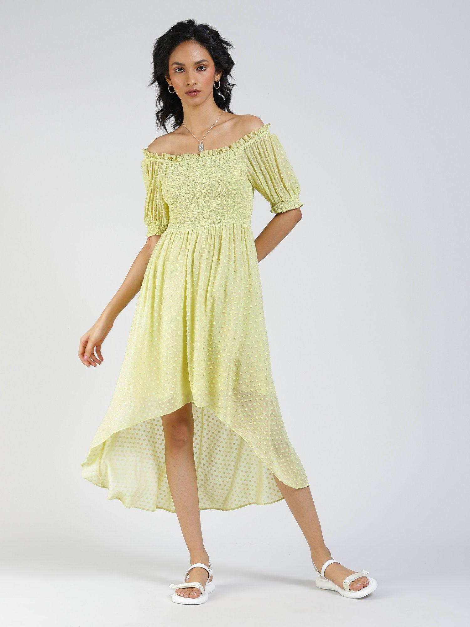 lemon asymmetric midi dress