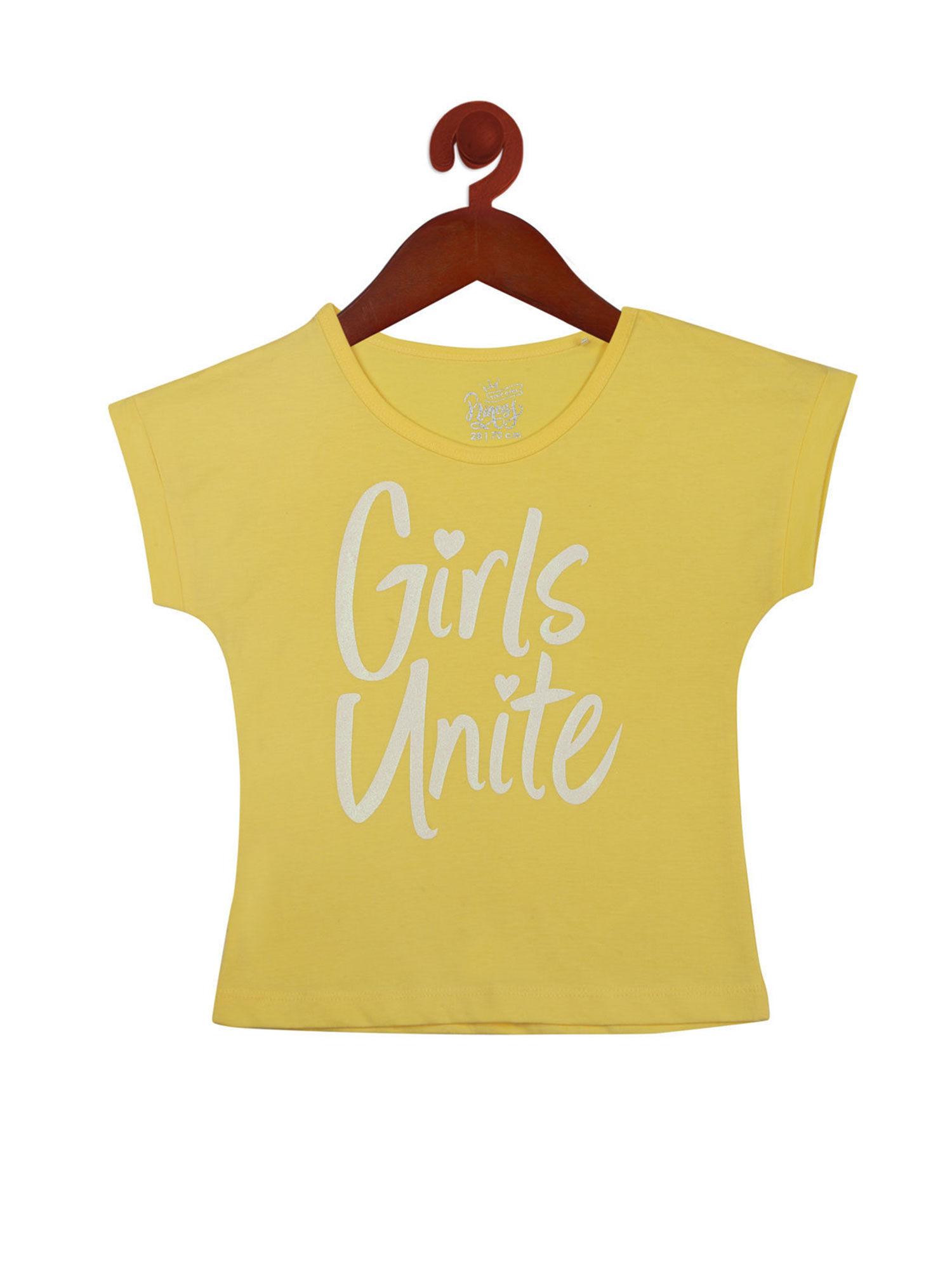 lemon colour extended shoulder top with print