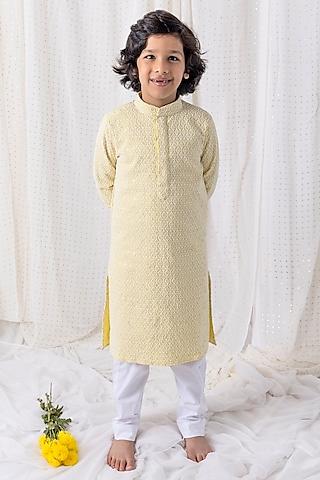 lemon embroidered kurta set for boys