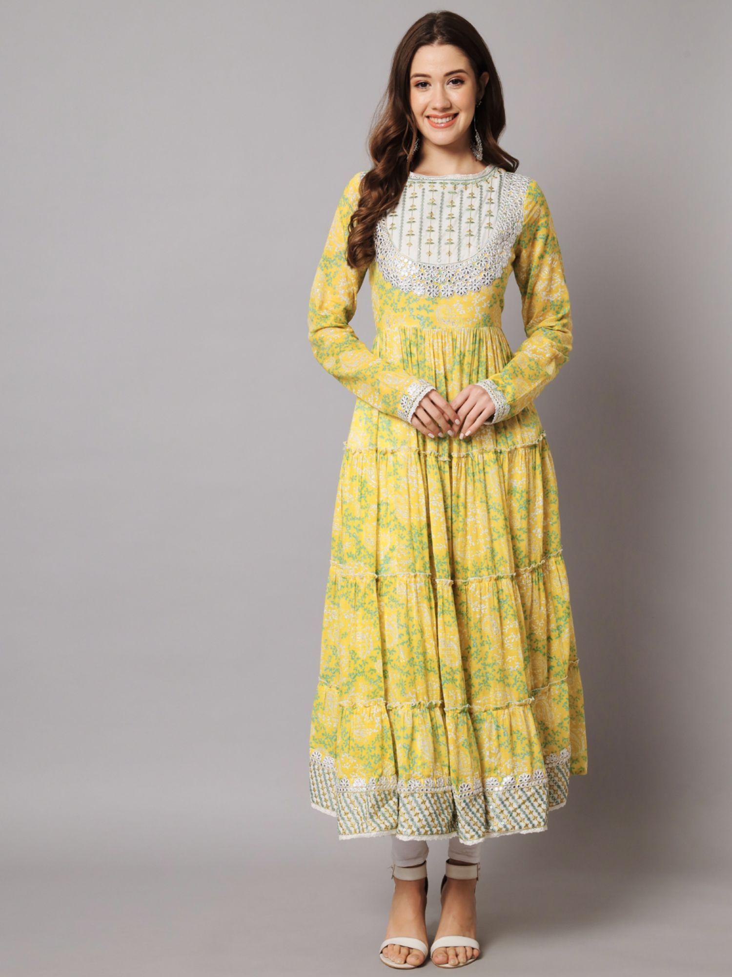 lemon green mulmul anarkali gown