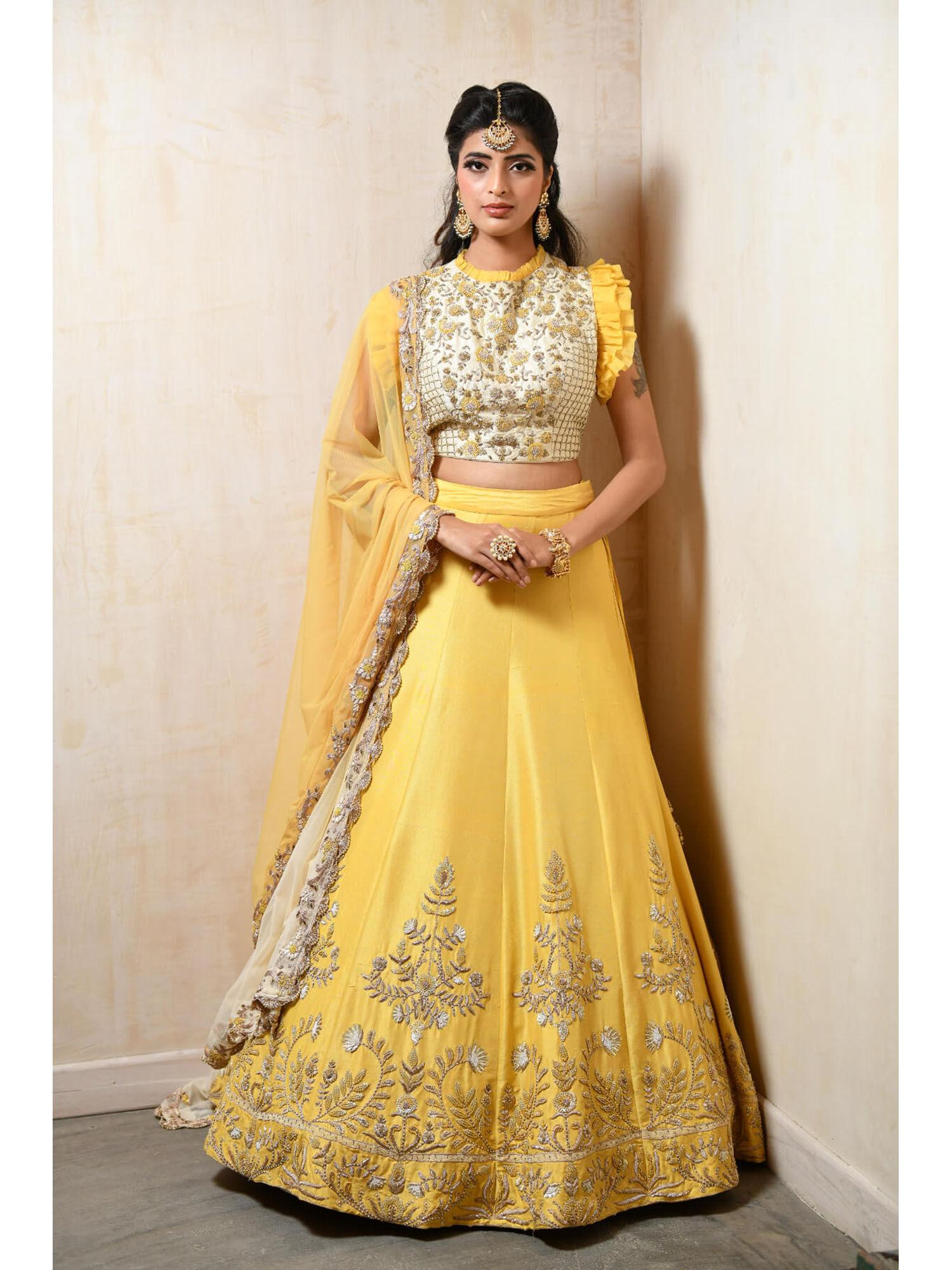 lemon lehenga choli with dupatta (set of 3)