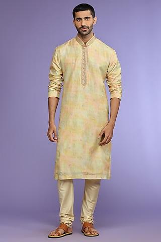 lemon silk kurta set