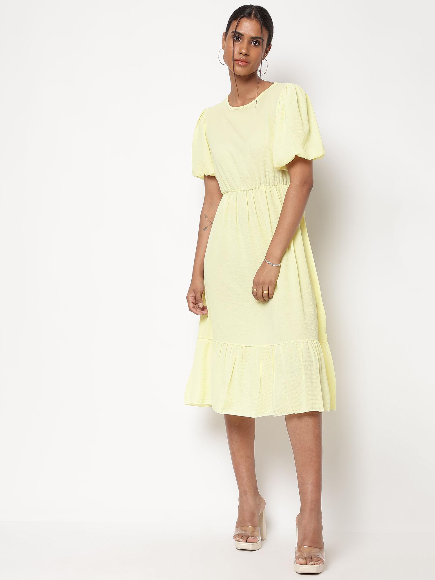 lemon solid midi dress