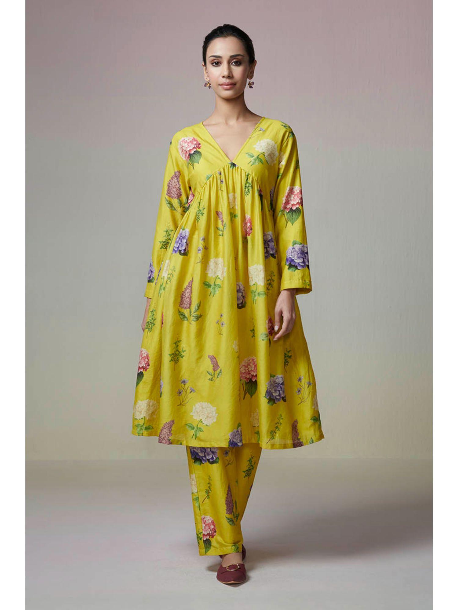 lemon yellow chanderi co-ord (set of 2)