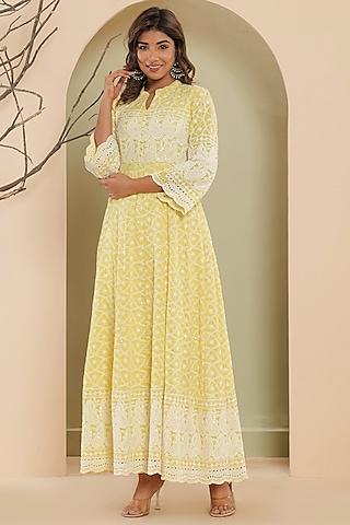 lemon yellow chikankari anarkali set