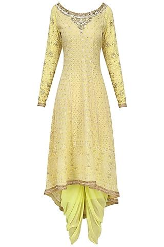 lemon yellow chikankari kurta and dhoti set