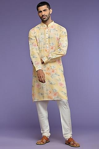 lemon yellow cotton kurta set