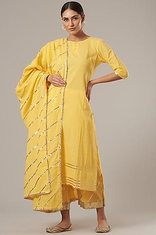lemon yellow cotton kurta set