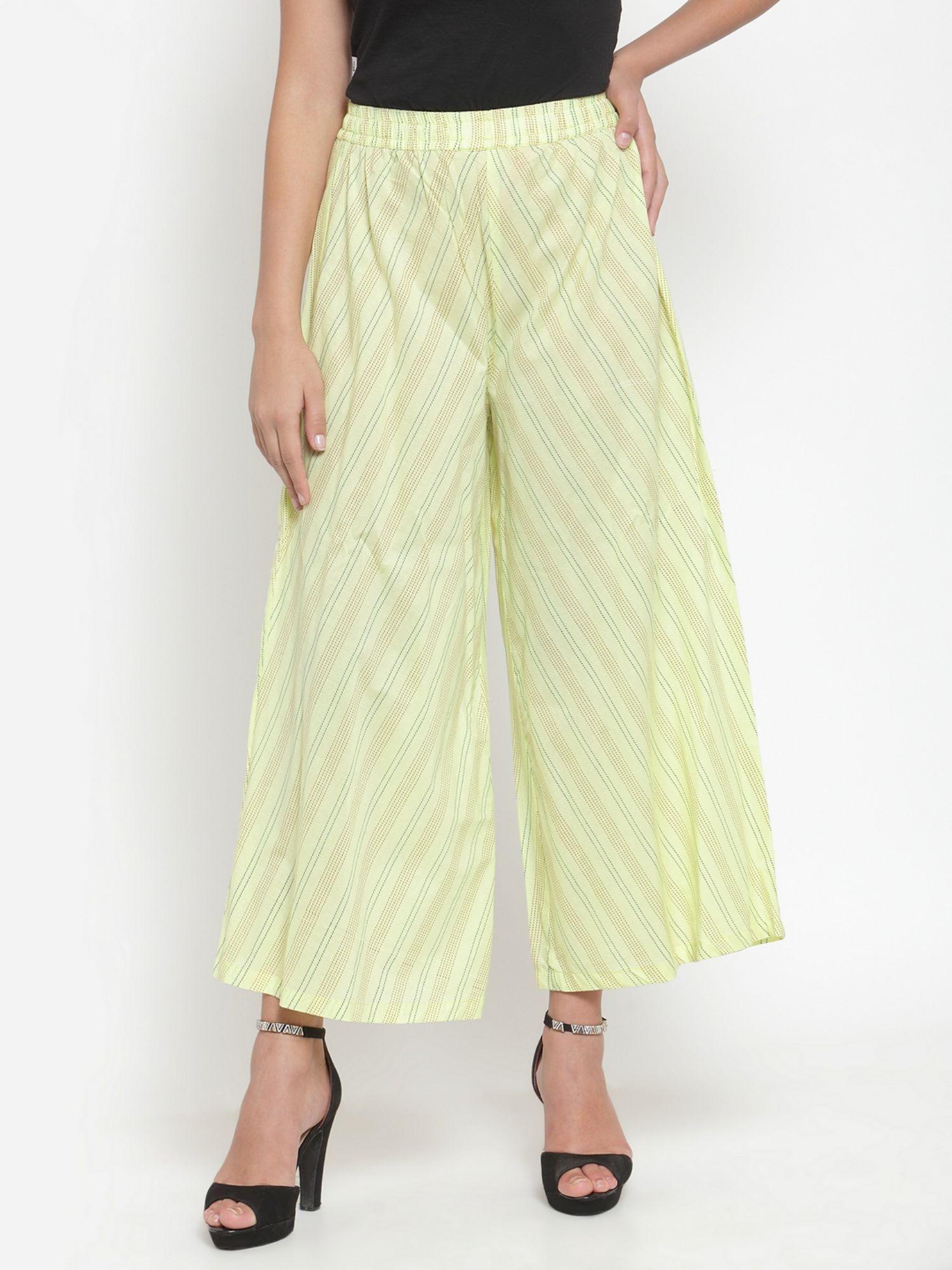 lemon yellow cotton strip print circular palazzos