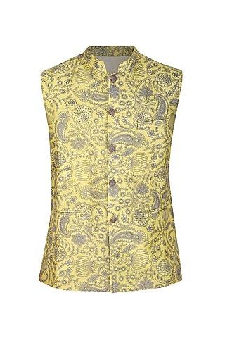 lemon yellow embroidered bundi jacket