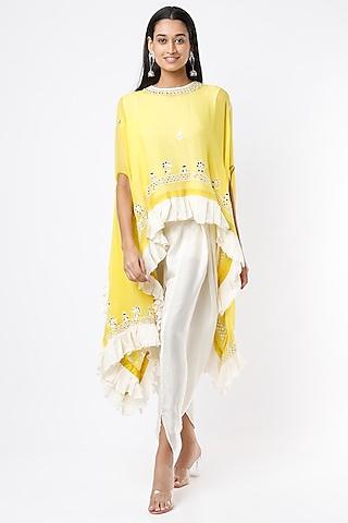 lemon yellow embroidered cape set