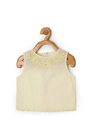 lemon yellow embroidered crop top for girls