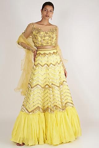 lemon yellow embroidered ghaghra set