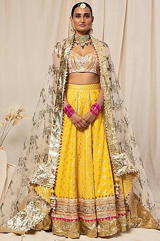 lemon yellow embroidered lehenga set