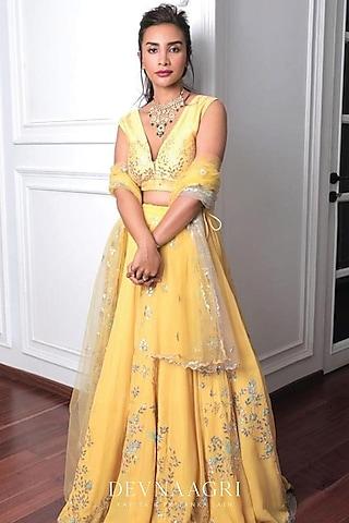 lemon yellow embroidered lehenga set