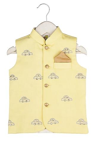 lemon yellow embroidered nehru jacket for boys