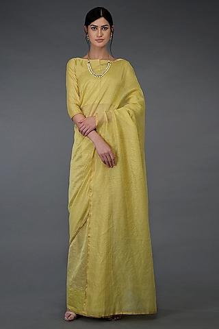 lemon yellow embroidered saree set