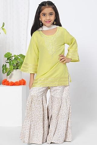 lemon yellow embroidered sharara set for girls