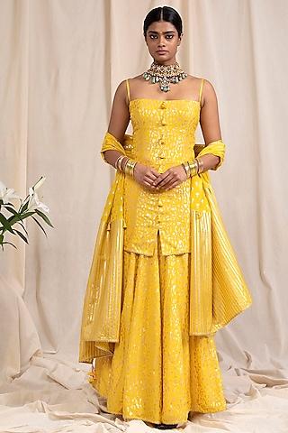 lemon yellow foil printed lehenga set