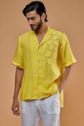lemon yellow hemp embroidered shirt