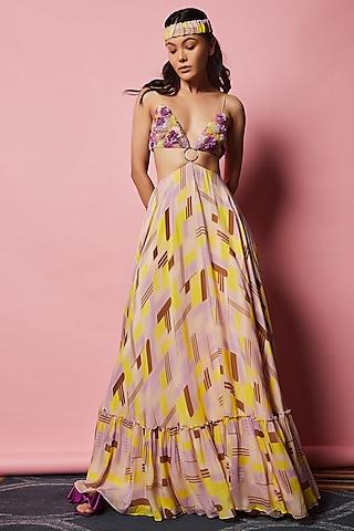 lemon yellow printed maxi dress