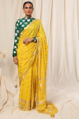 lemon yellow printed saree