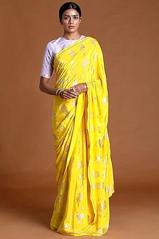 lemon yellow printed saree