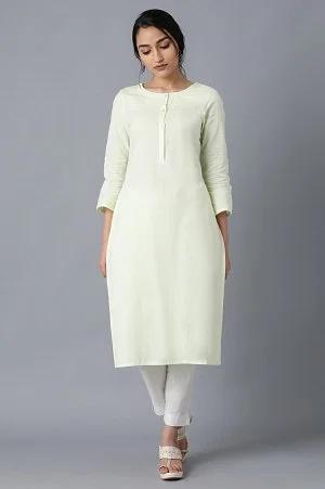 lemon yellow round neck solid kurta