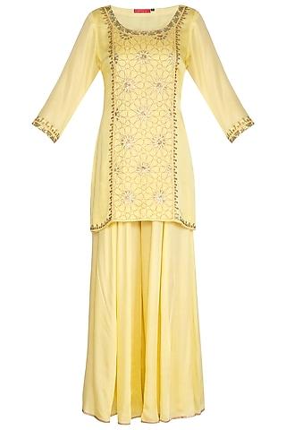 lemon yellow satin modal sharara set for girls